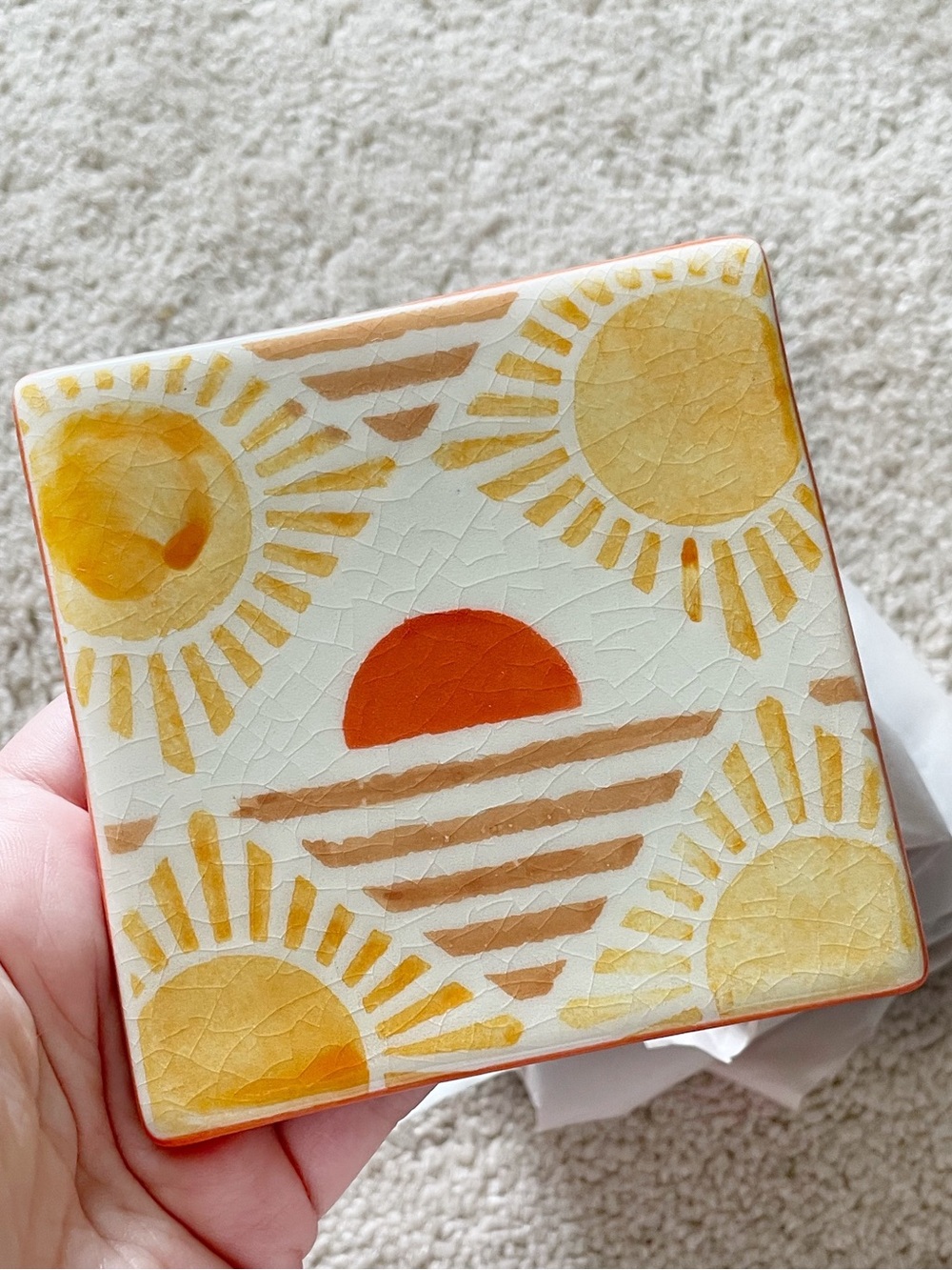 NWT Anthropologie Painted Sun Ceramic Coasters (4)